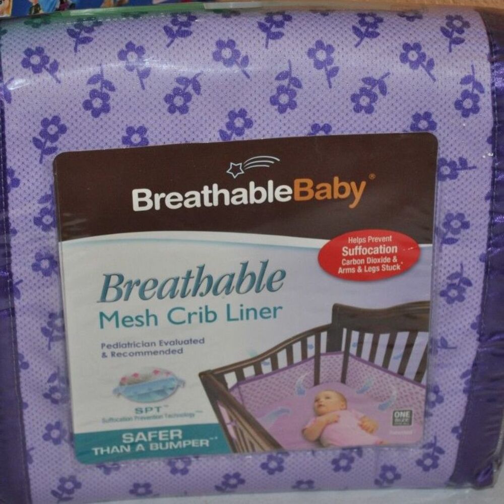 Breathable Baby Mesh Crib Liner Purple with Flowers NEW